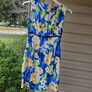 Floral Sleeveless Dress - Blue and Yellow